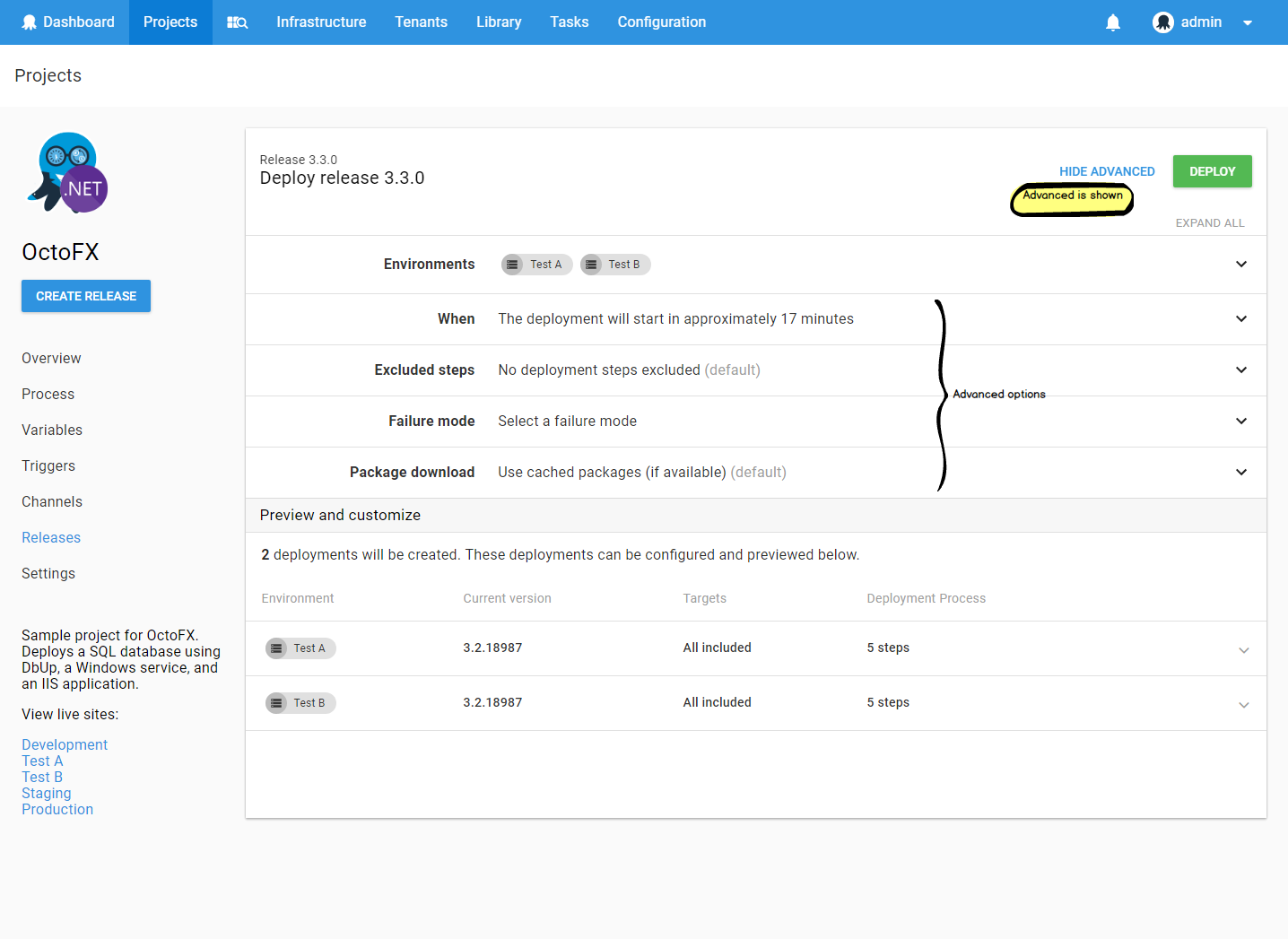 Create Deployment Page - Advanced