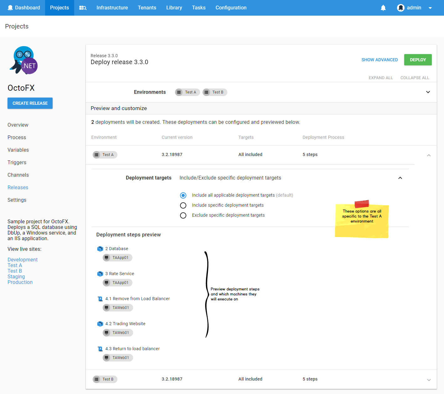 Create Deployment Page - Preview and Configure
