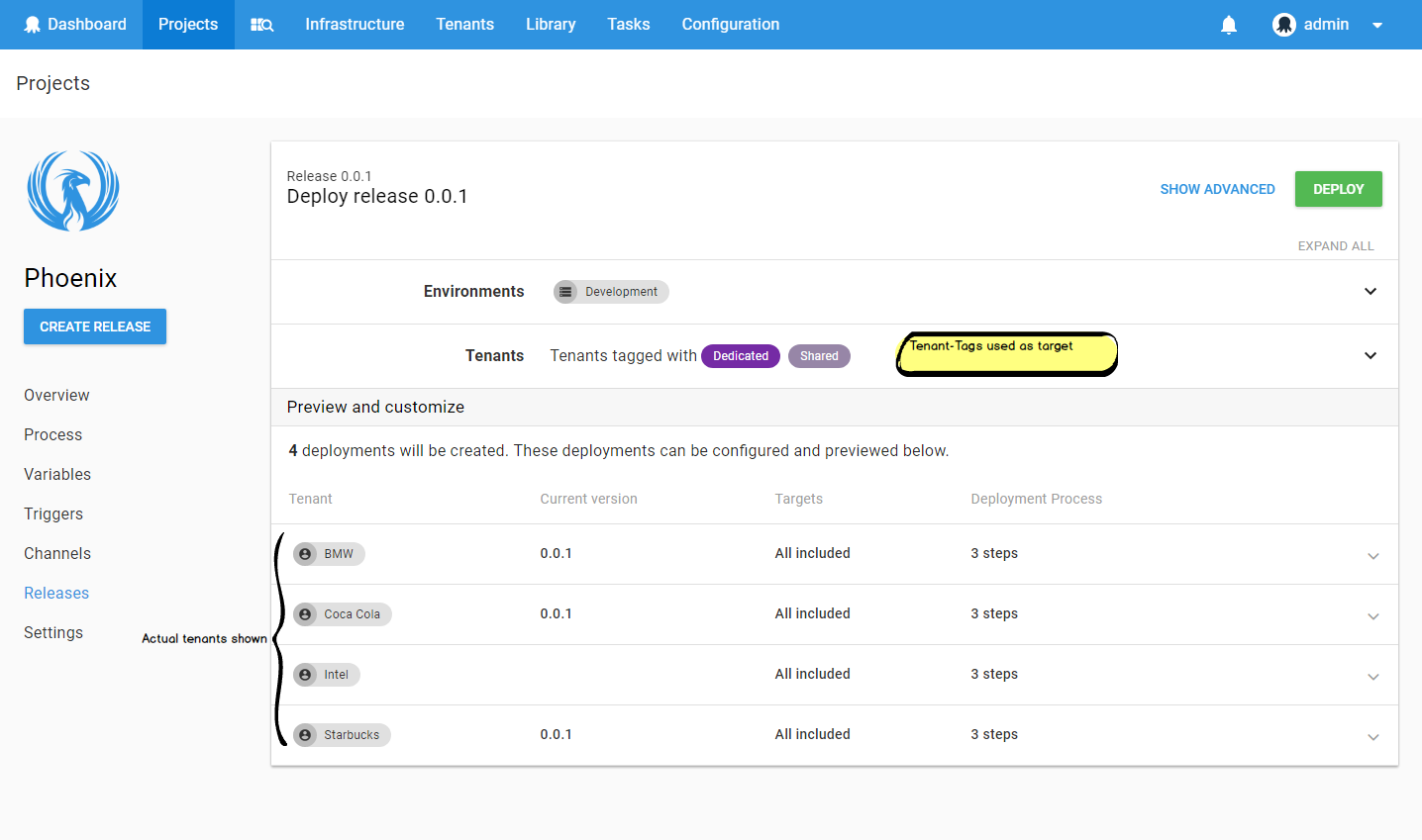 Create Deployment Page - Tenant Tags