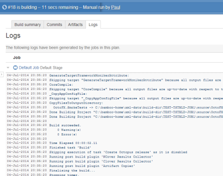 Flat build log from Bamboo