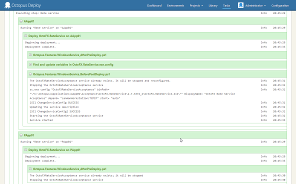 Deployment log in Octopus