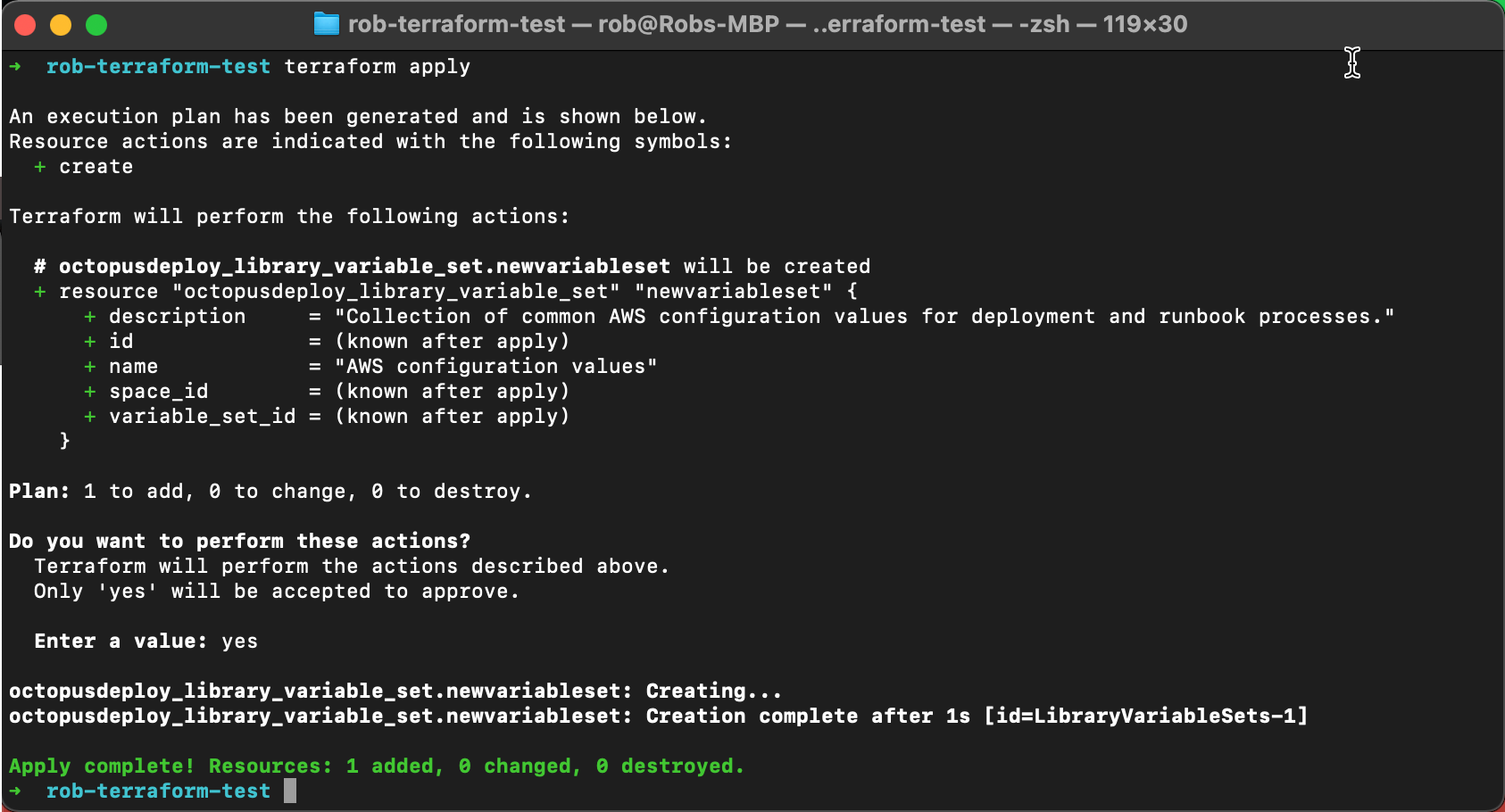 Terraform Provider example Terminal screenshot
