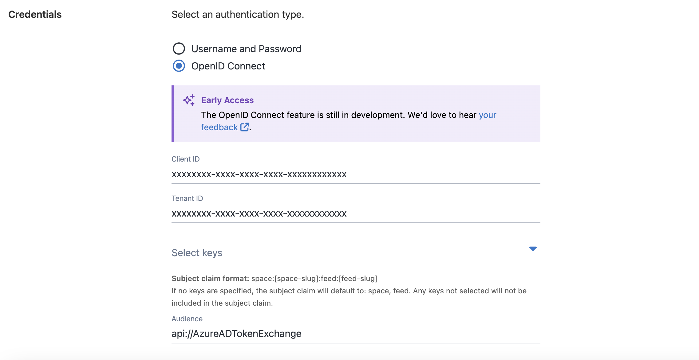 Screenshot of the ACR OIDC Credentials form fields.