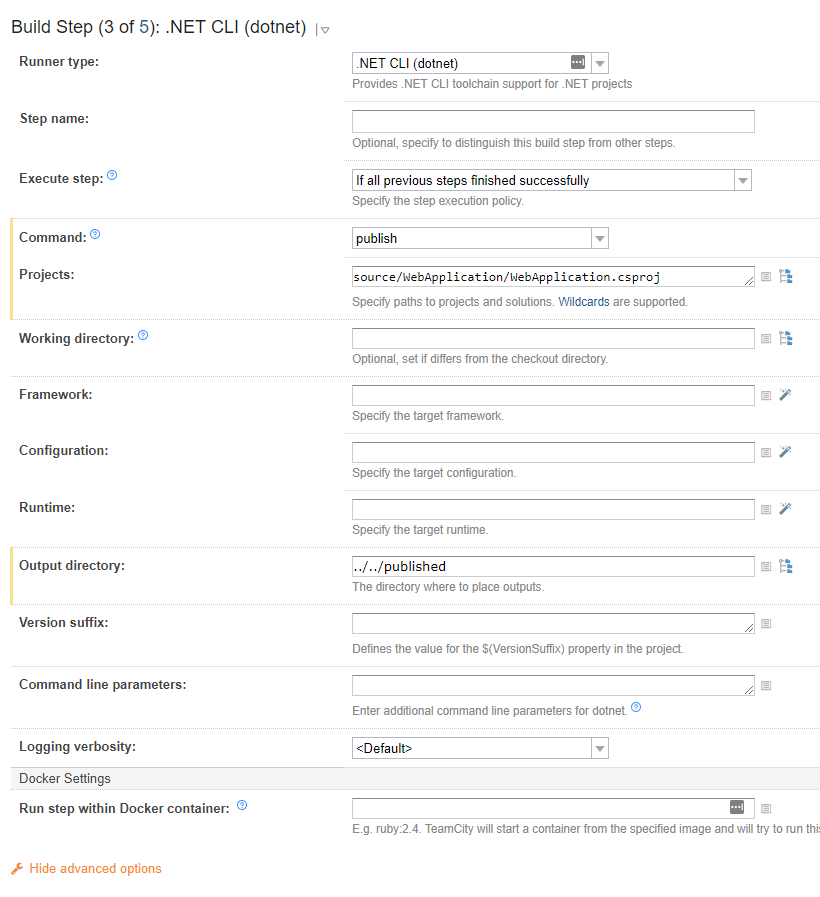 TeamCity publish step