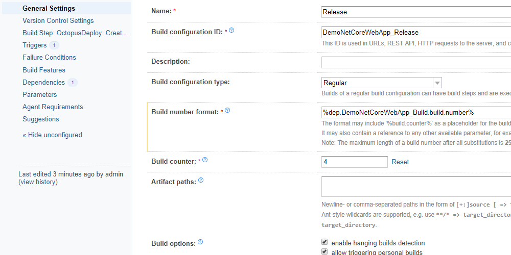 TeamCity chained build general settings