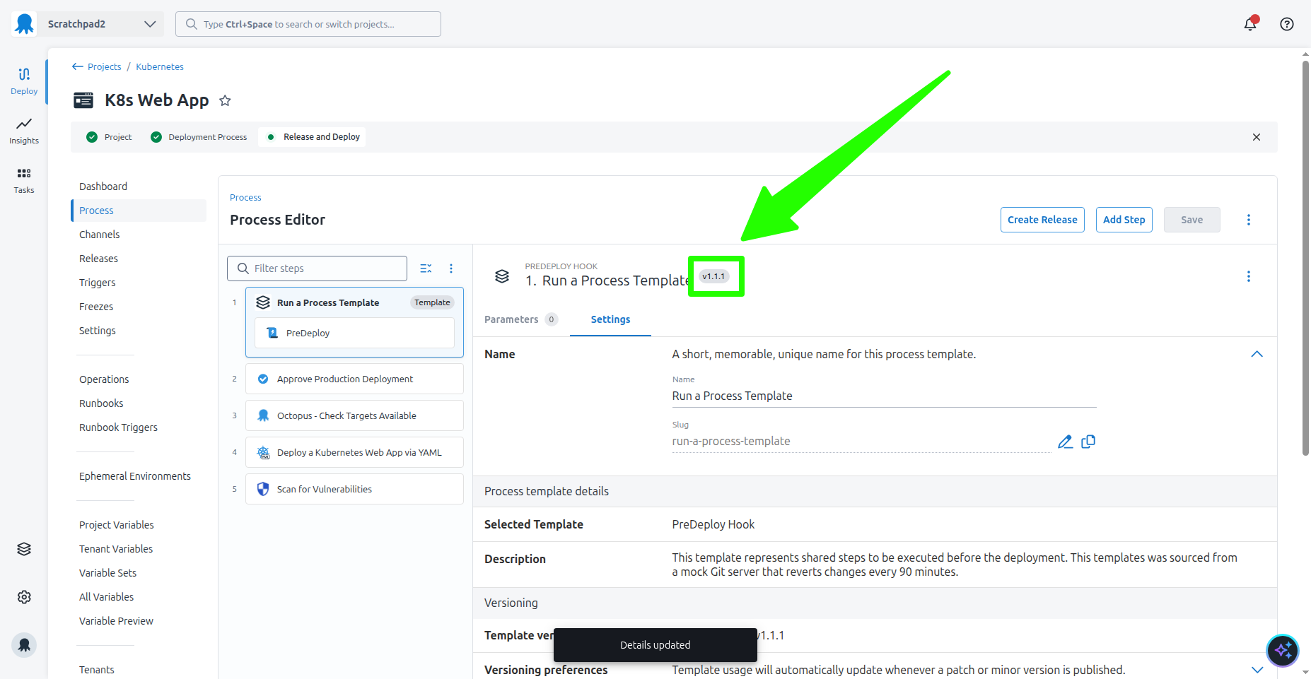 The updated process template