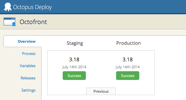 Previous tab in Octopus Deploy UI