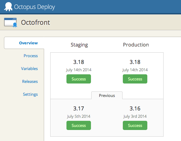 Previous deployments in Octopus Deploy UI