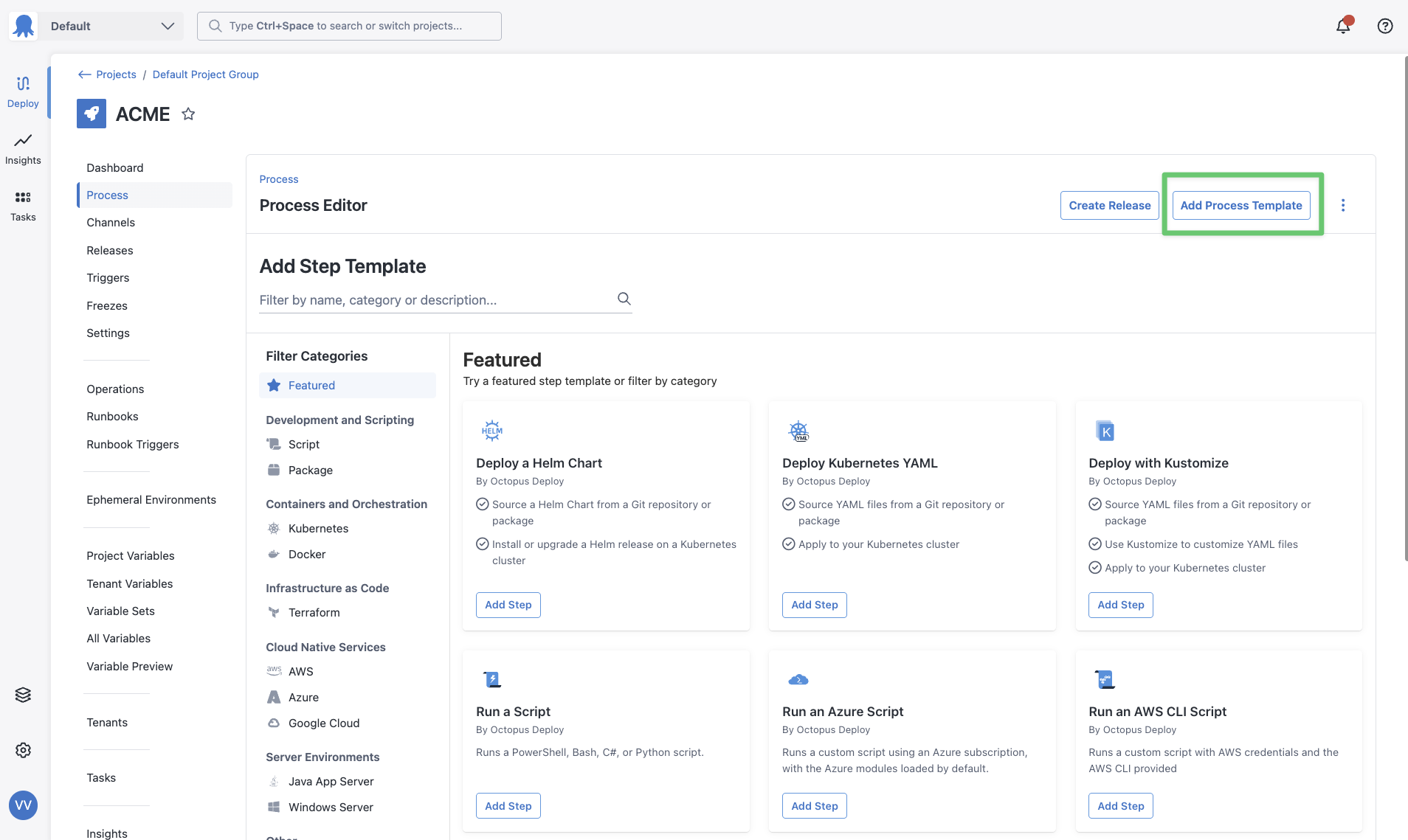 Add step to Process template