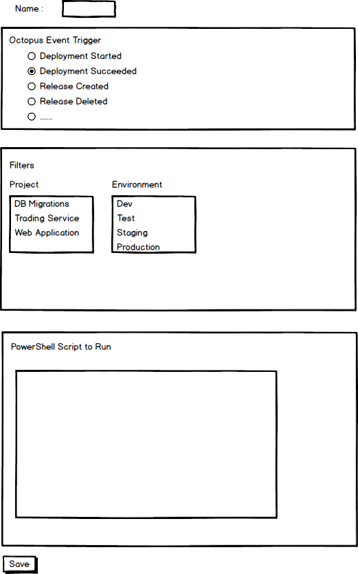 Wireframe showing the Octopus Deploy UI