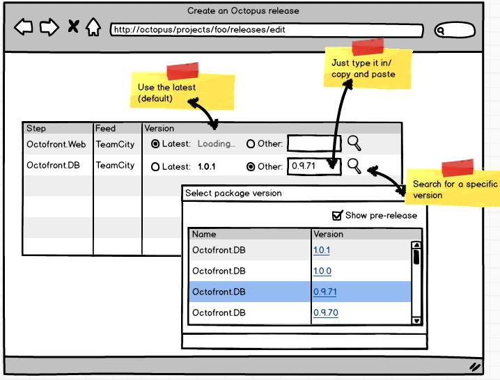Mockup of the new create release screen