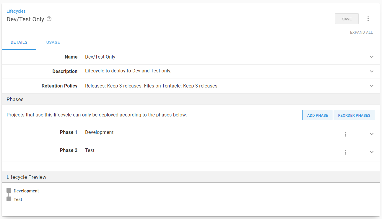 Dev and test only lifecycle