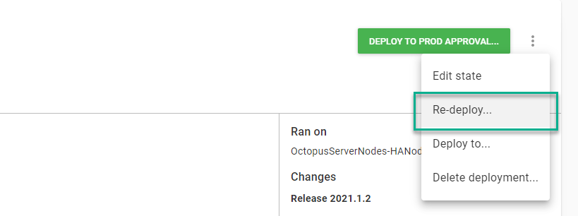 choosing the option to redeploy