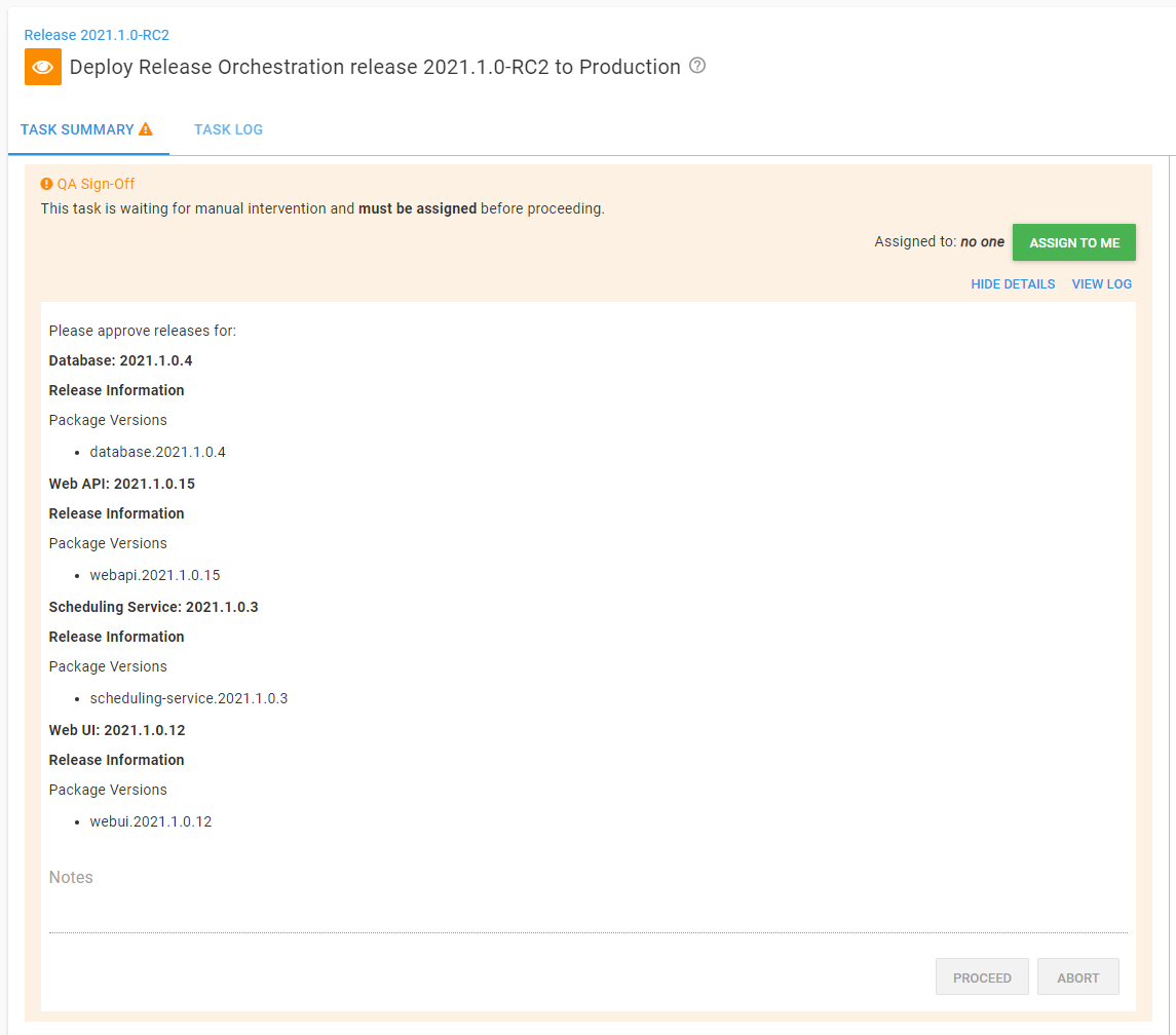 manual intervention with rendered release notes