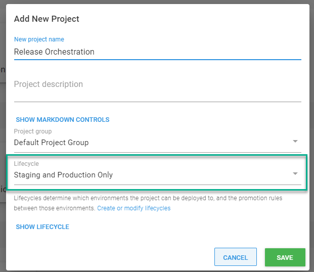 release management create project