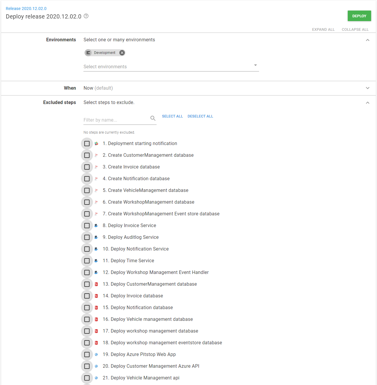 disable steps during deployments