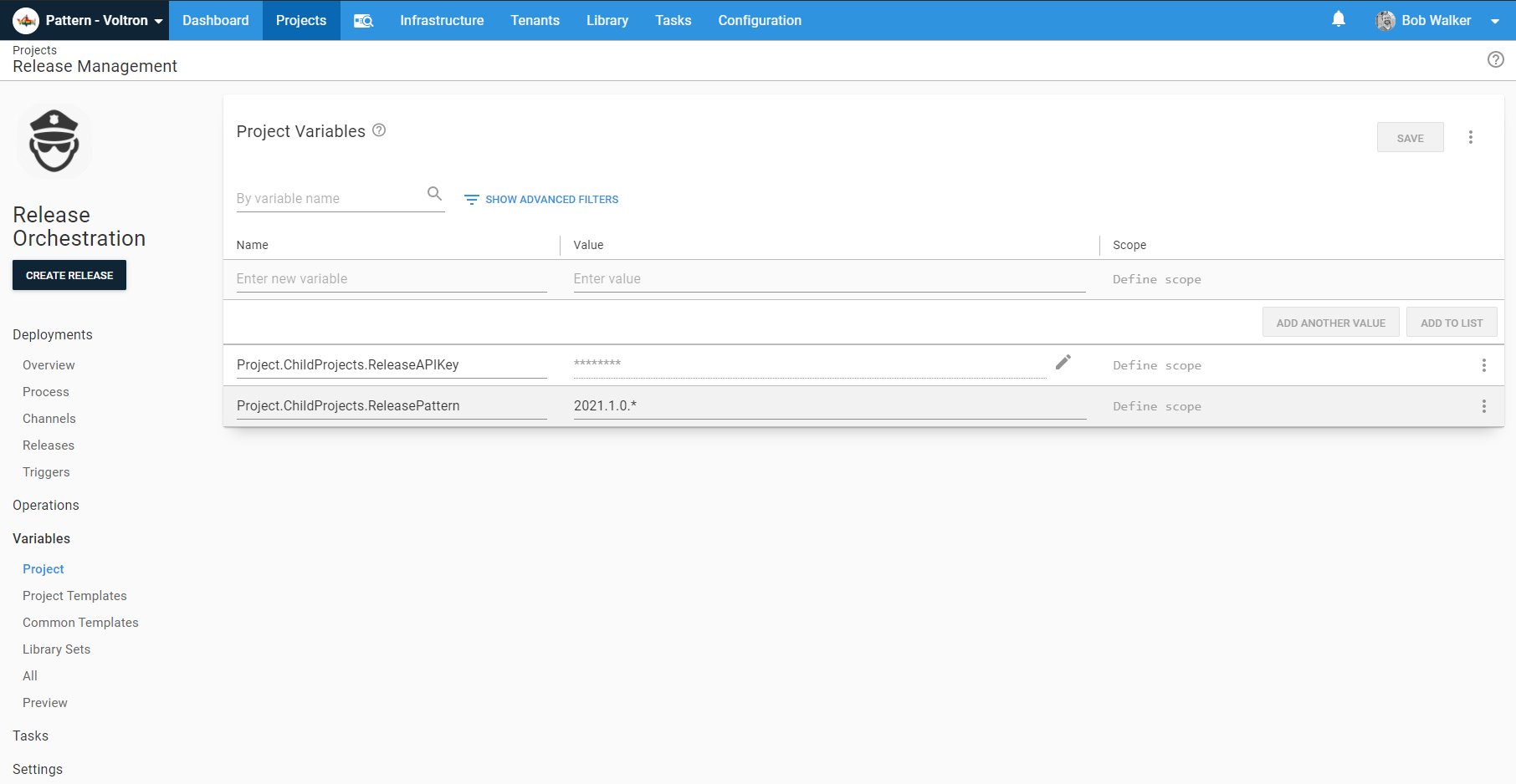 parent project variables