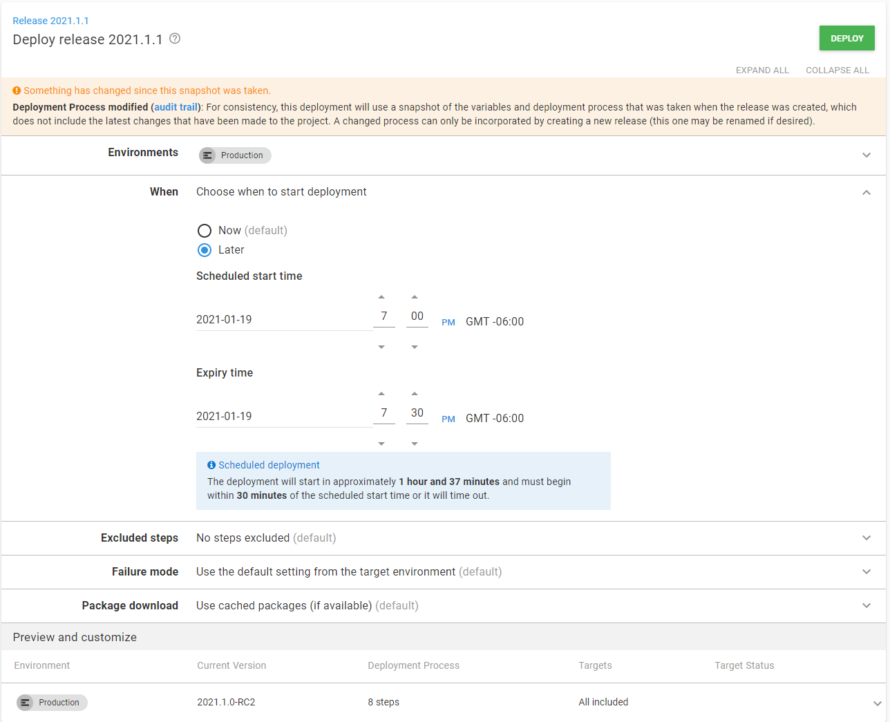 schedule release to deploy to Production