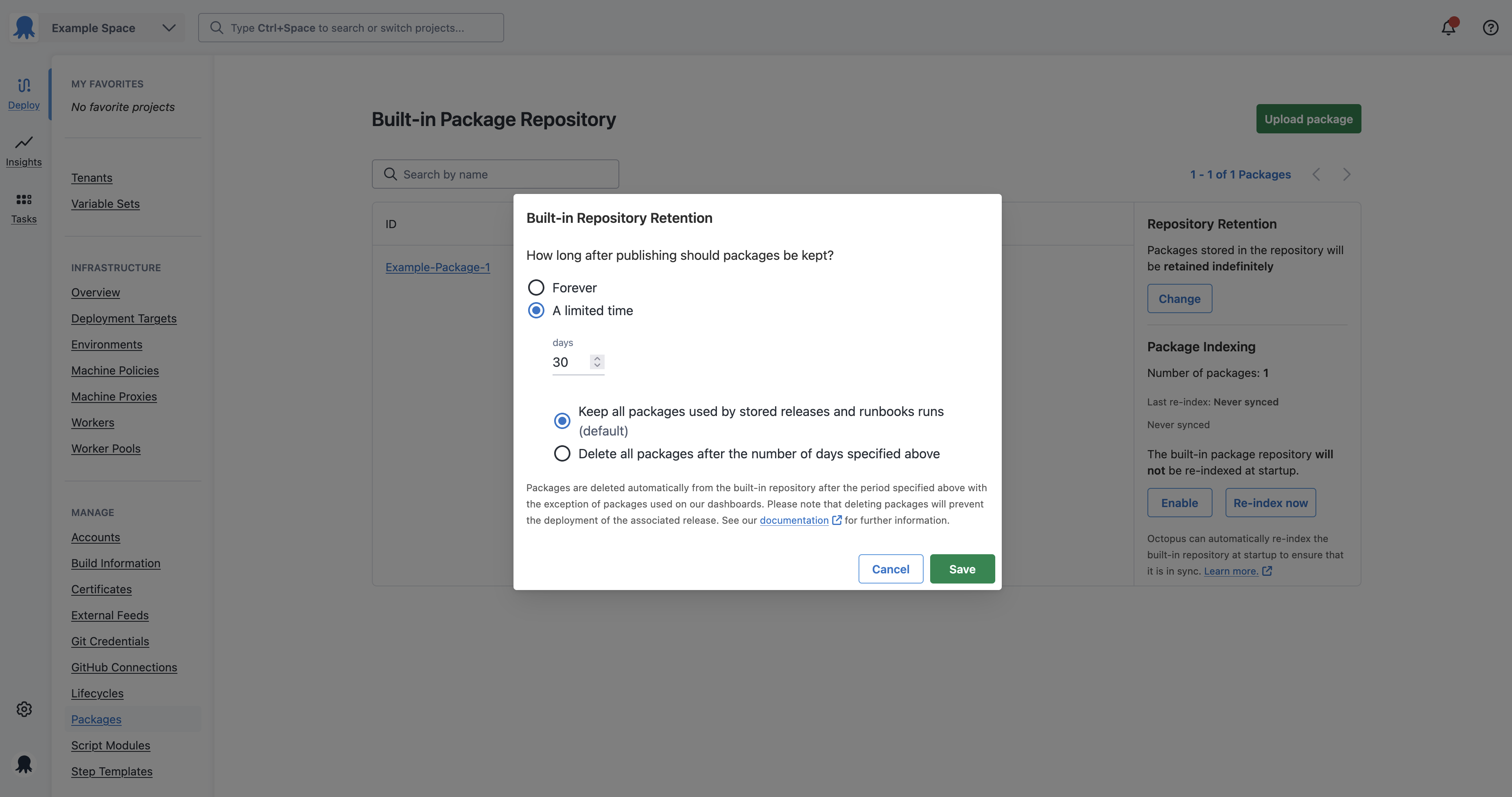 Built-in Package Repo settings where you can now set your updated package retention policy