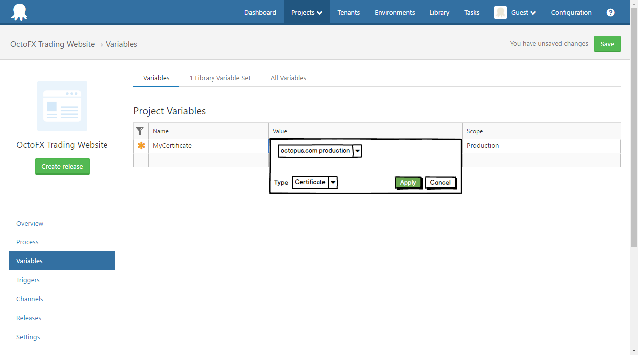 Add certificate variable