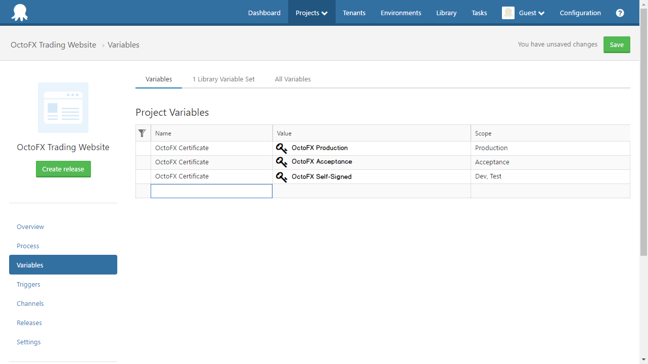 Certificate variables scoped per Environment