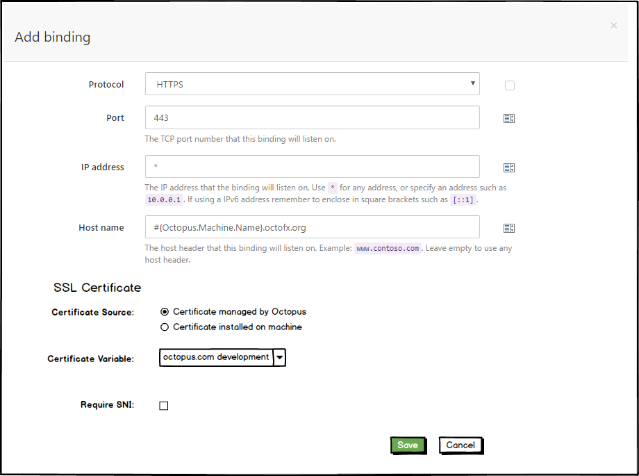 Configure IIS binding using certificate variable