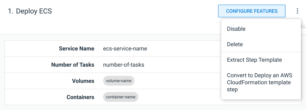 Step mockup showing conversion from opinionated step to raw CloudFormation template