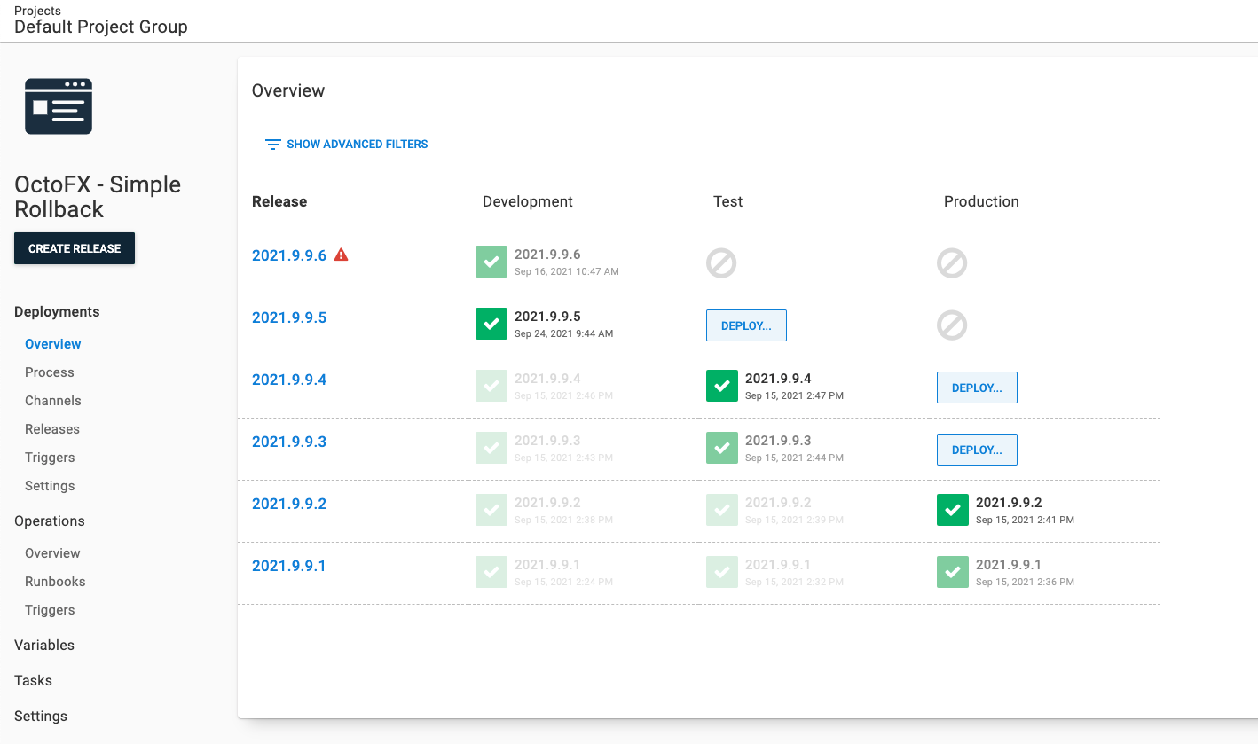 Project overview with release progression blocked