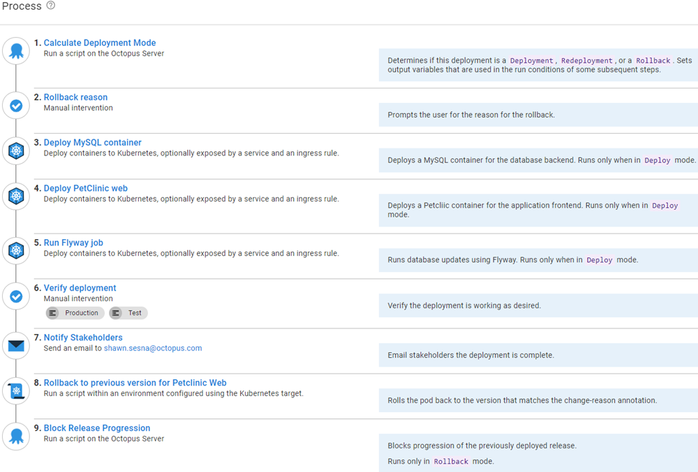 Octopus UI showing Process
