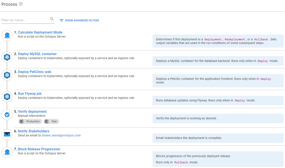 Octopus UI showing Process