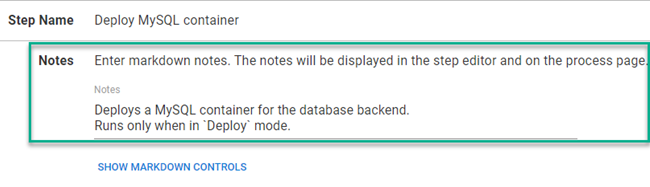 Octopus UI open on Step Name and showing Notes field
