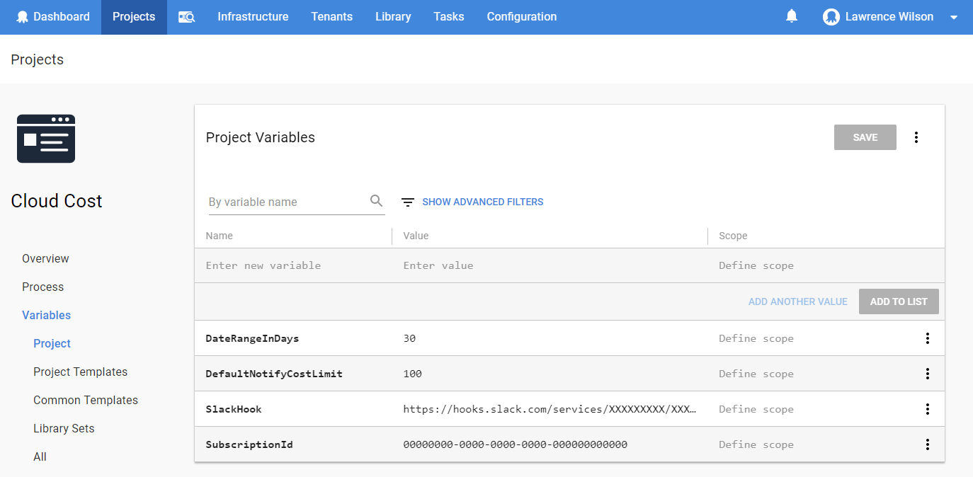 New Project Variables