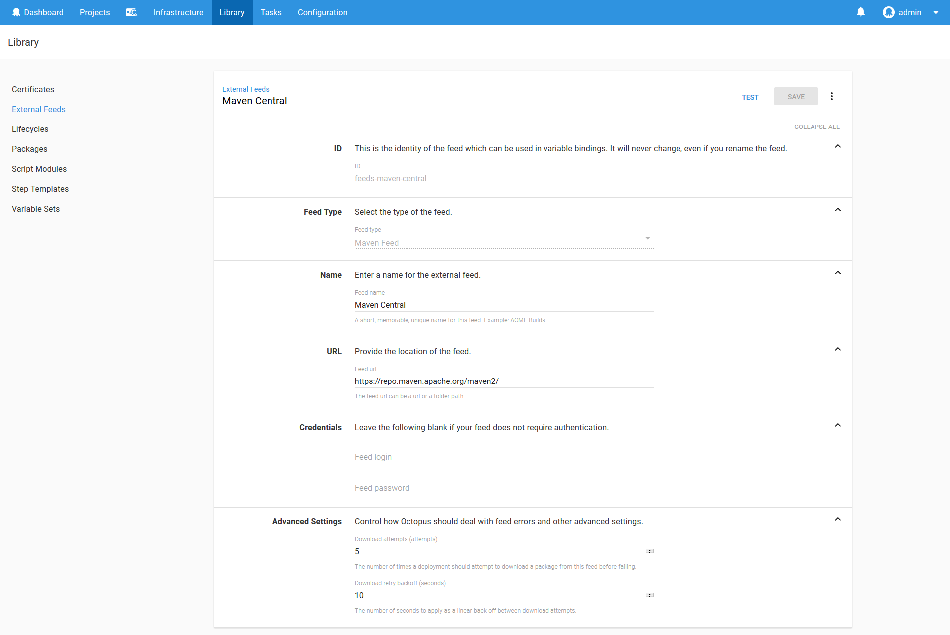 Maven Central External Feed