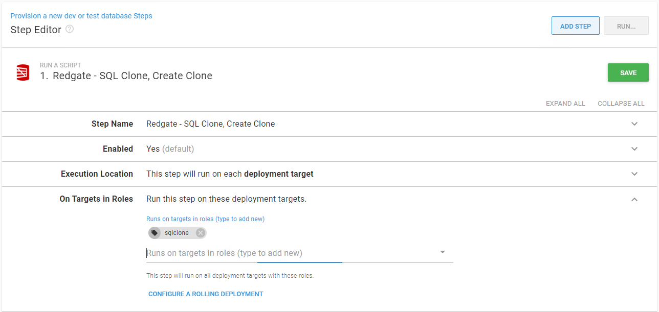 Adding a the sqlclone role to the step