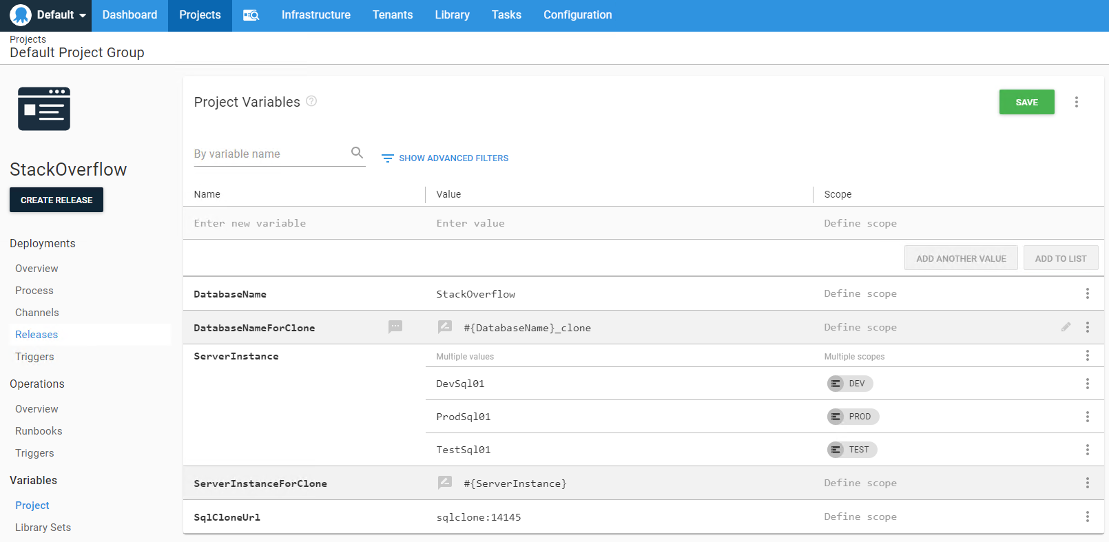 Setting the variables used by the step