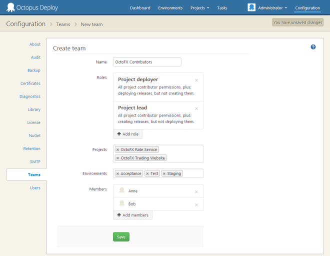 Teams let you limit who can deploy where