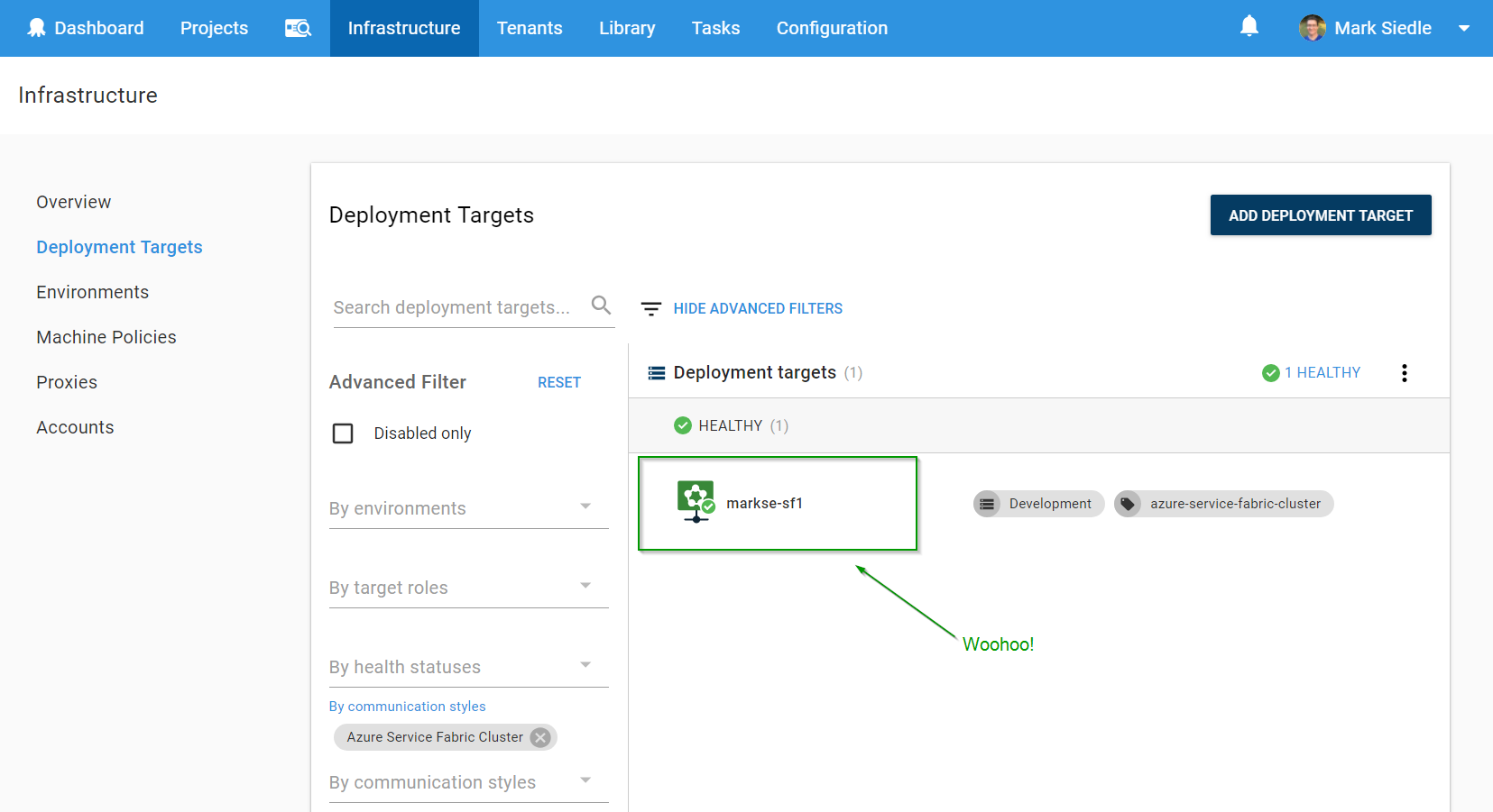 Creating Azure Service Fabric Targets - step 3