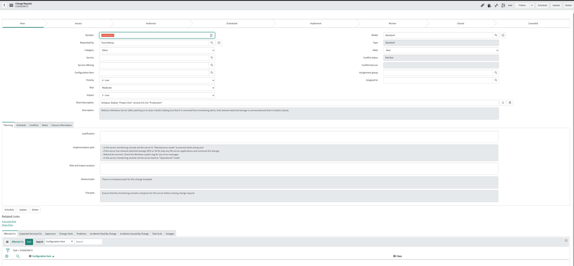 ServiceNow change request workflow