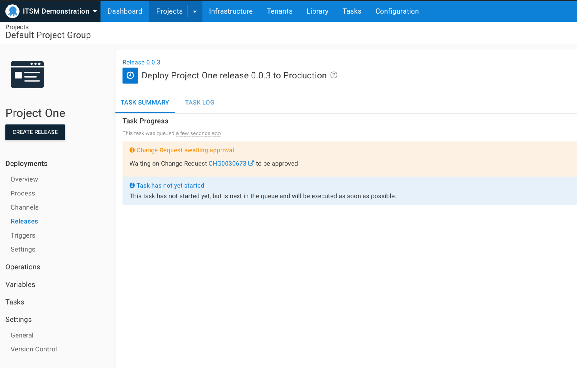 Octopus deployment ask with ServiceNow change request awaiting approval