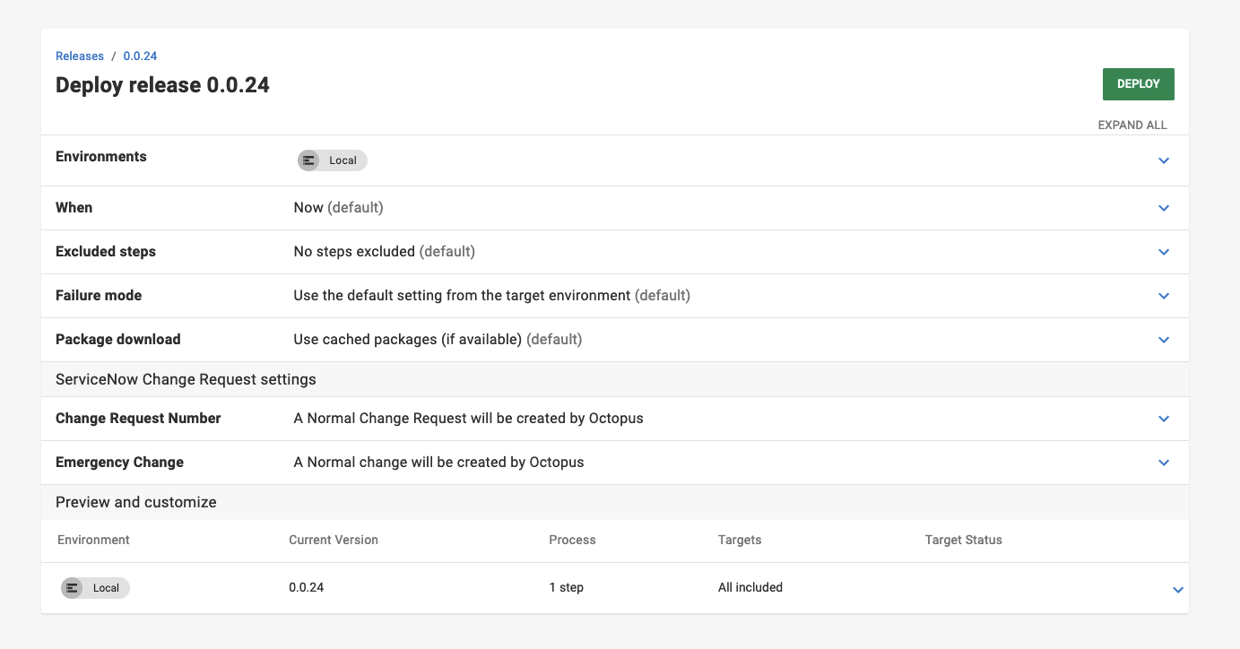 ITSM deployment settings