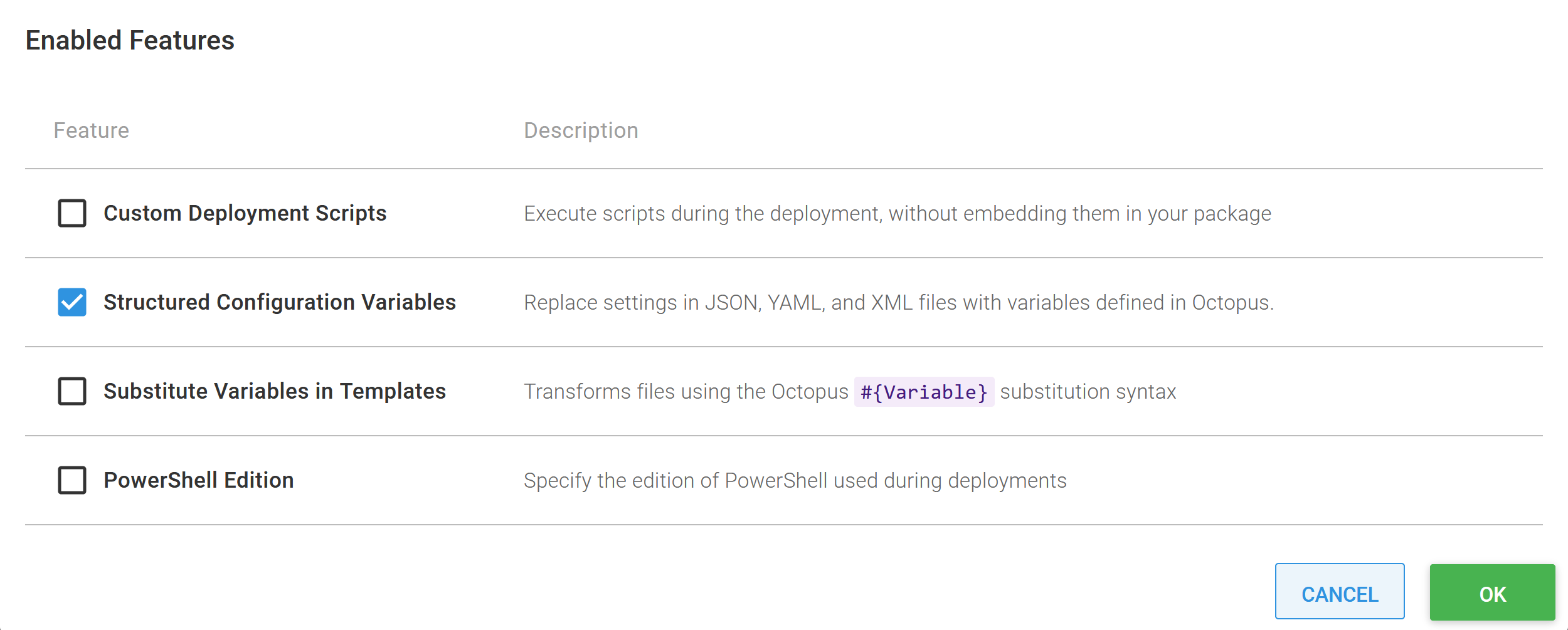 Configuration features in the Octopus Web Portal