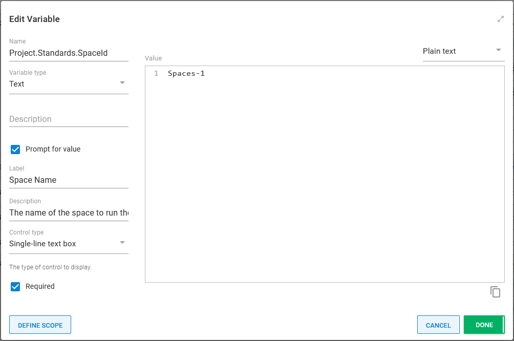 space id prompted variable