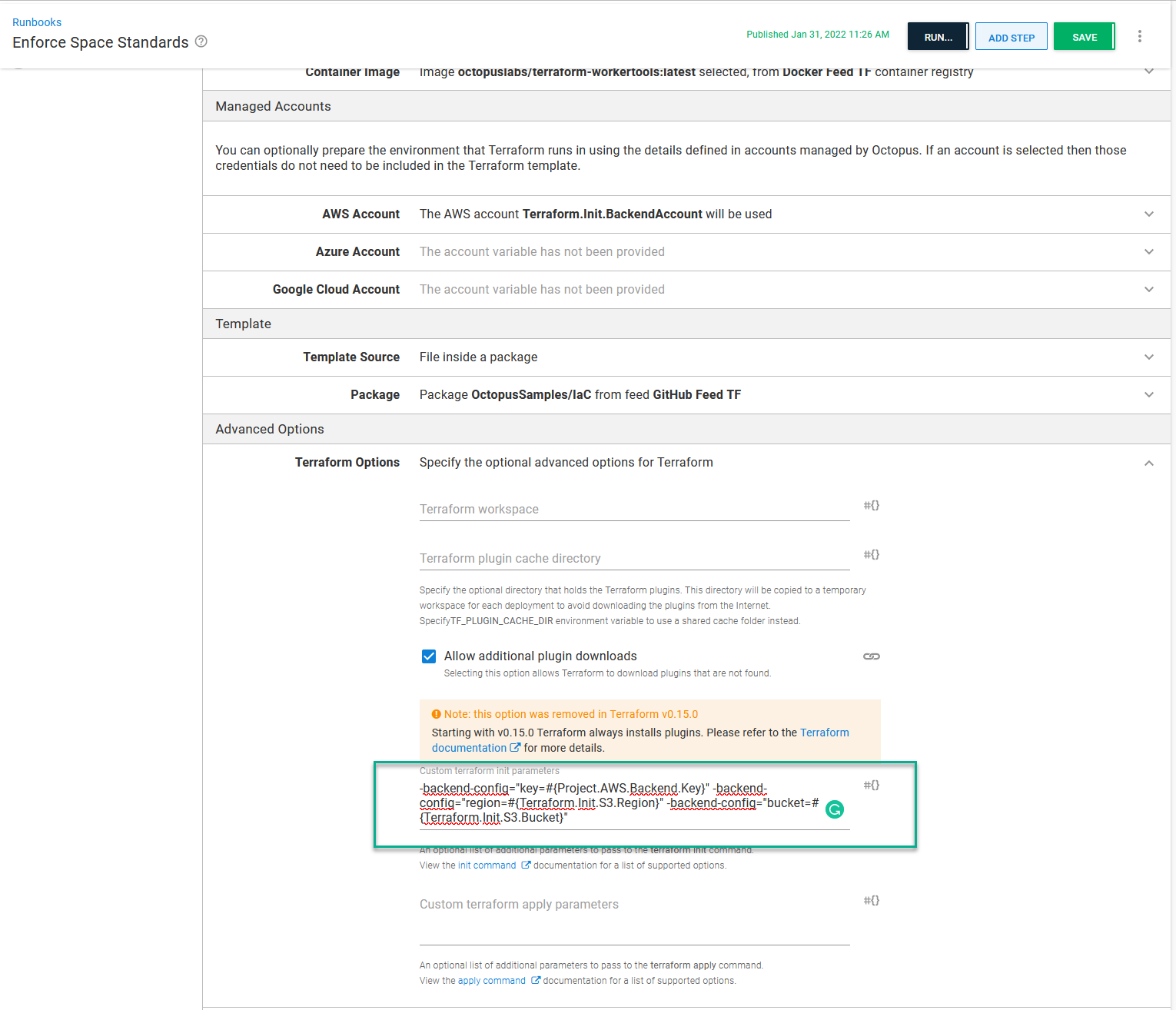 terraform backend init in Octopus