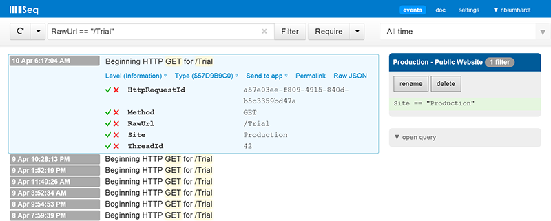 Structured logging with Seq