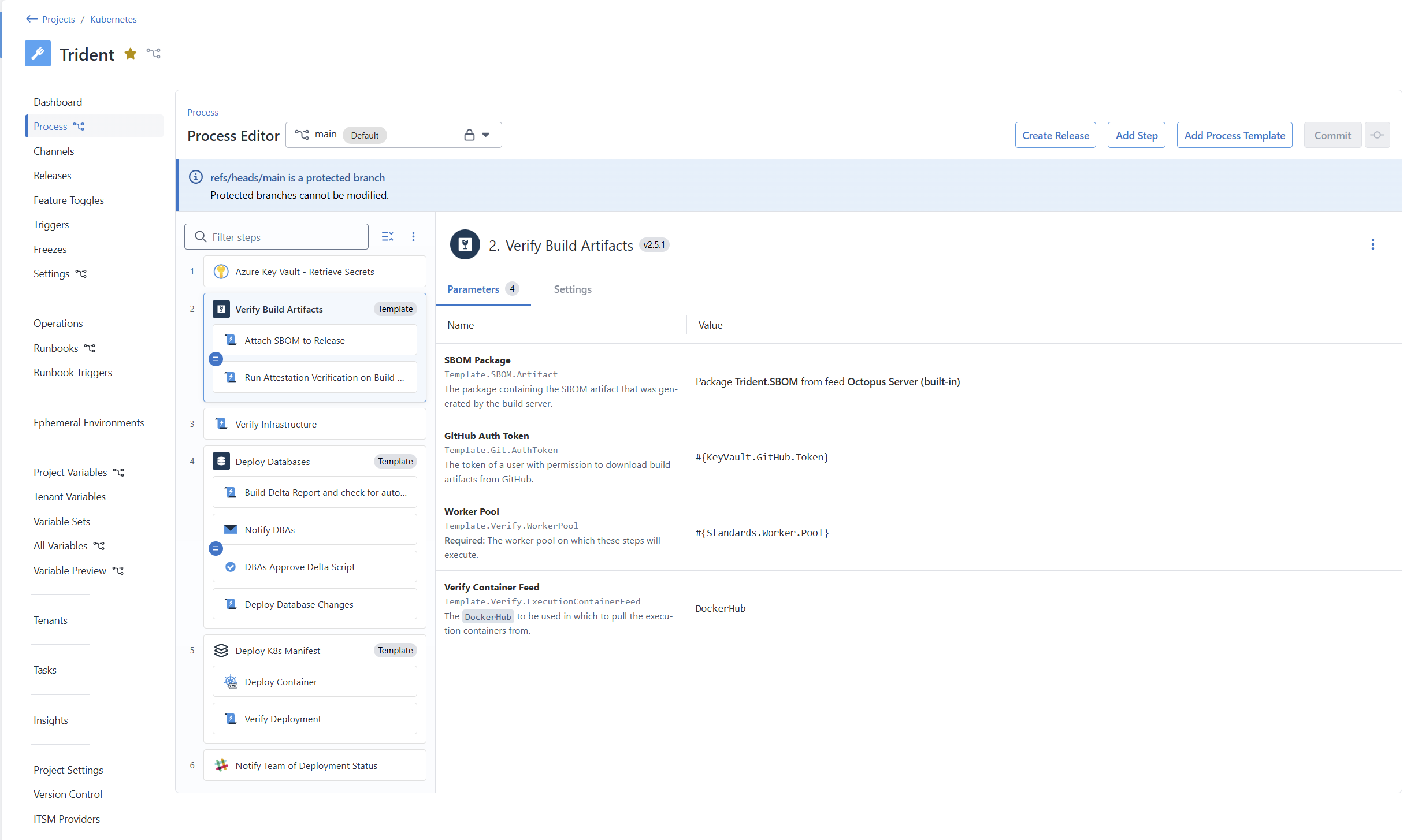 Adding a Process Template to the deploy process with parameters being populated