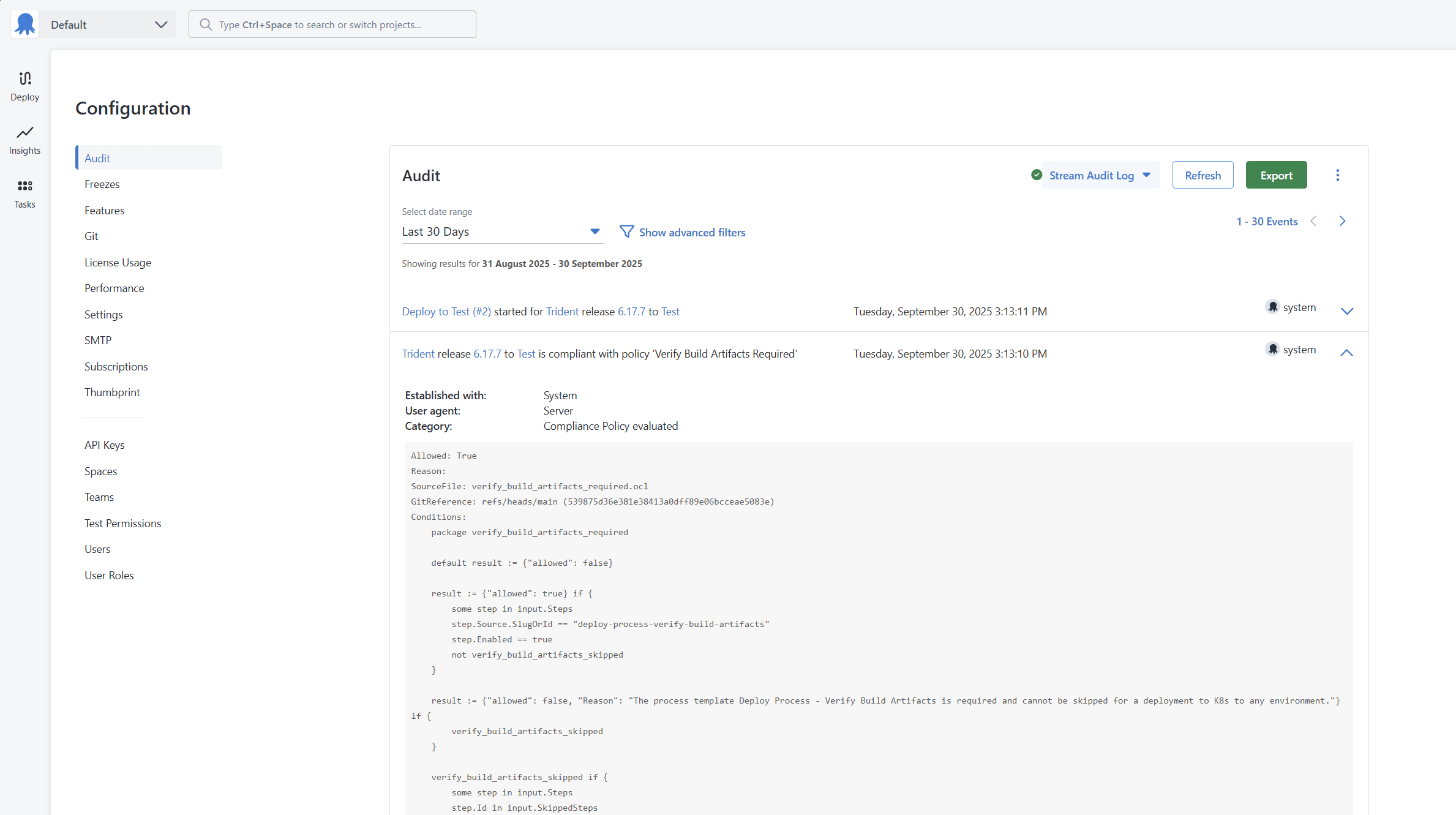 Policy evaluation that was logged to the audit log