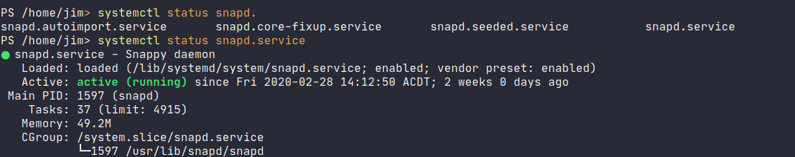 demonstrating tab completion in pwsh for systemctl status
