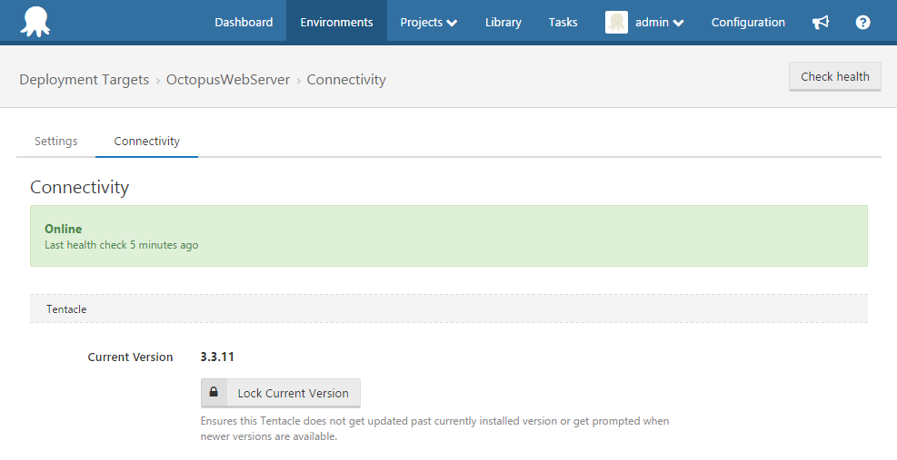 Octopus Deploy Deployment Targets Connectivity UI
