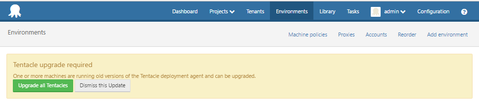 Octopus Deploy Tentacle upgrade required notification