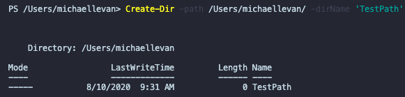 Terminal output of a directory being created